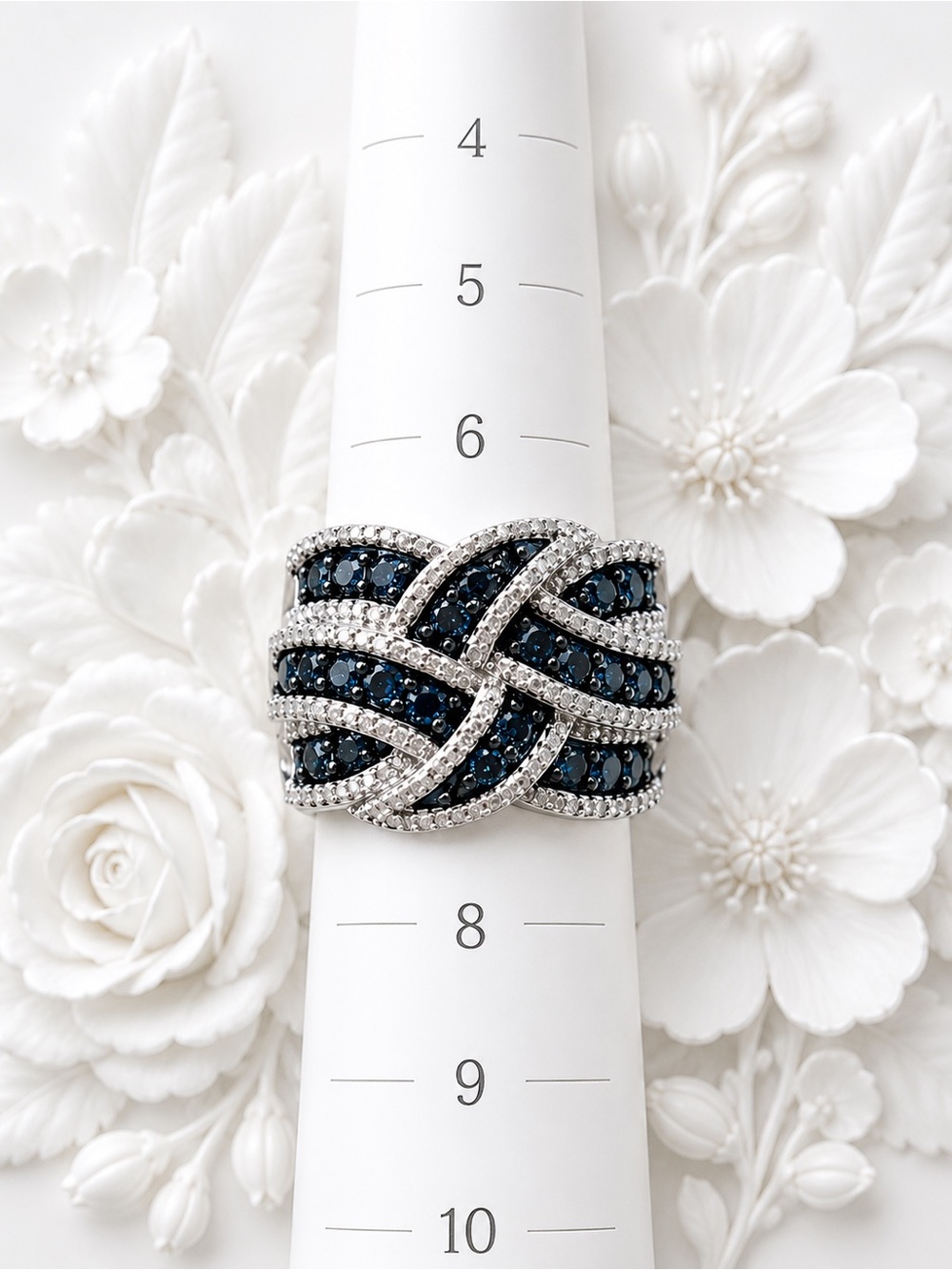 Elegant Blue Sapphire and Silver Knot Ring size 9